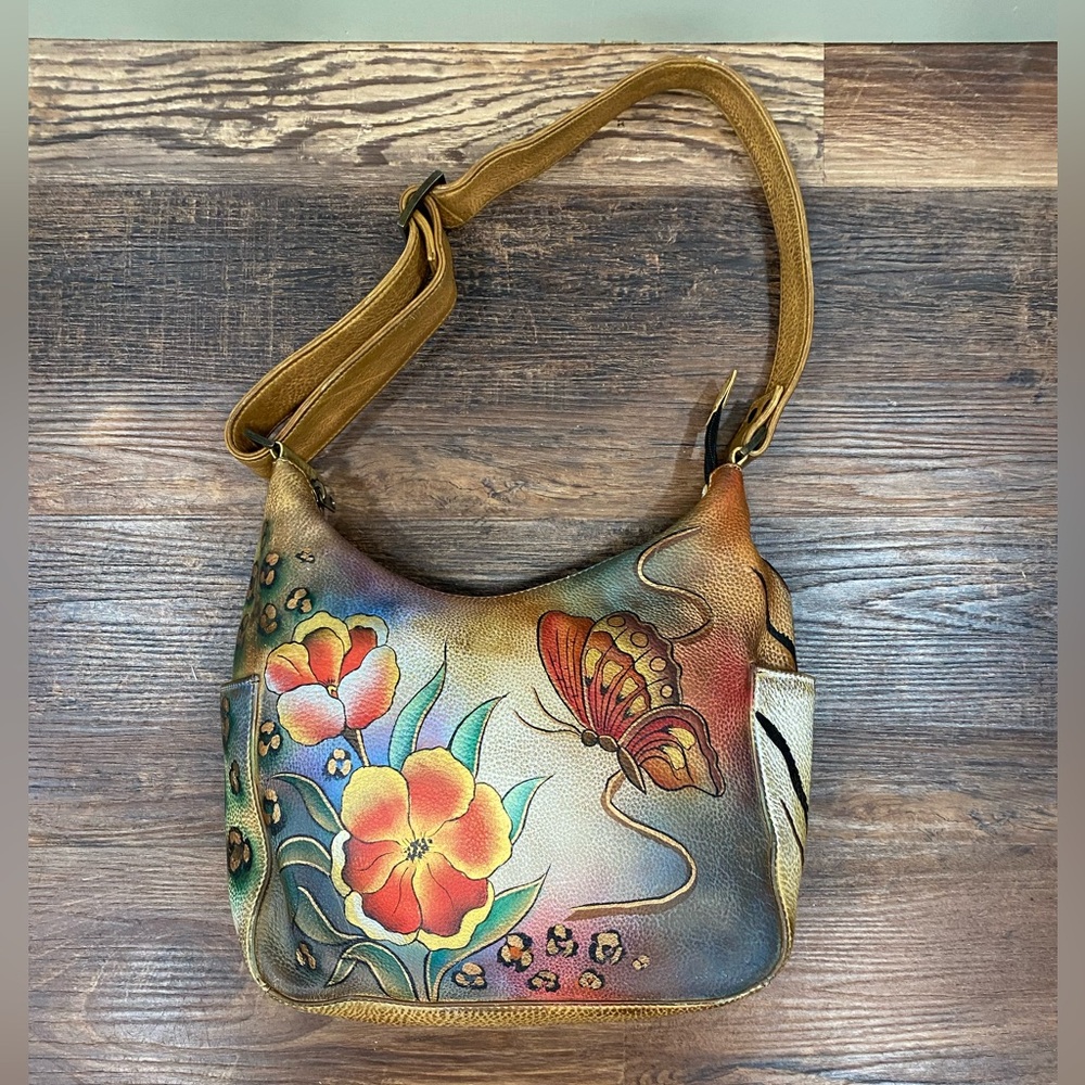 Anuschka Floral and Butterfly Shoulder Bag